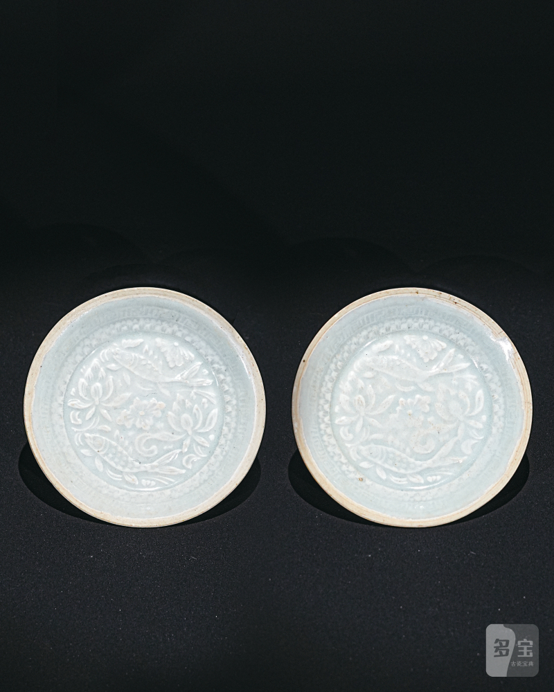 明 湖田模印花鱼纹洗
（一对）